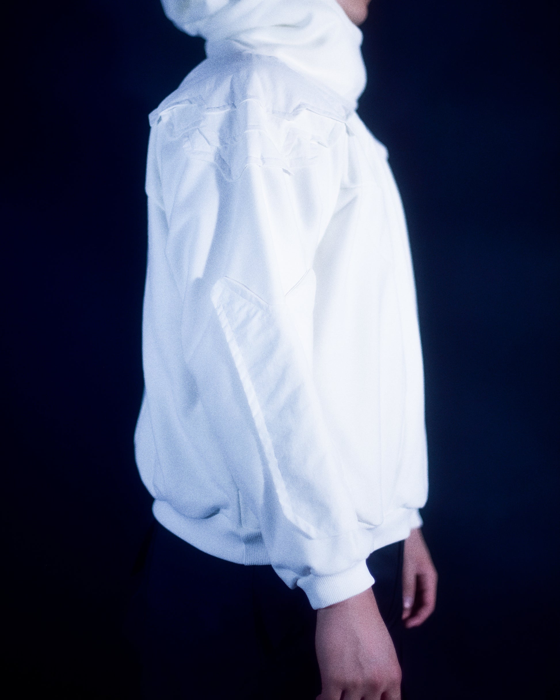white heavyweight armor blank hoodie, side model view