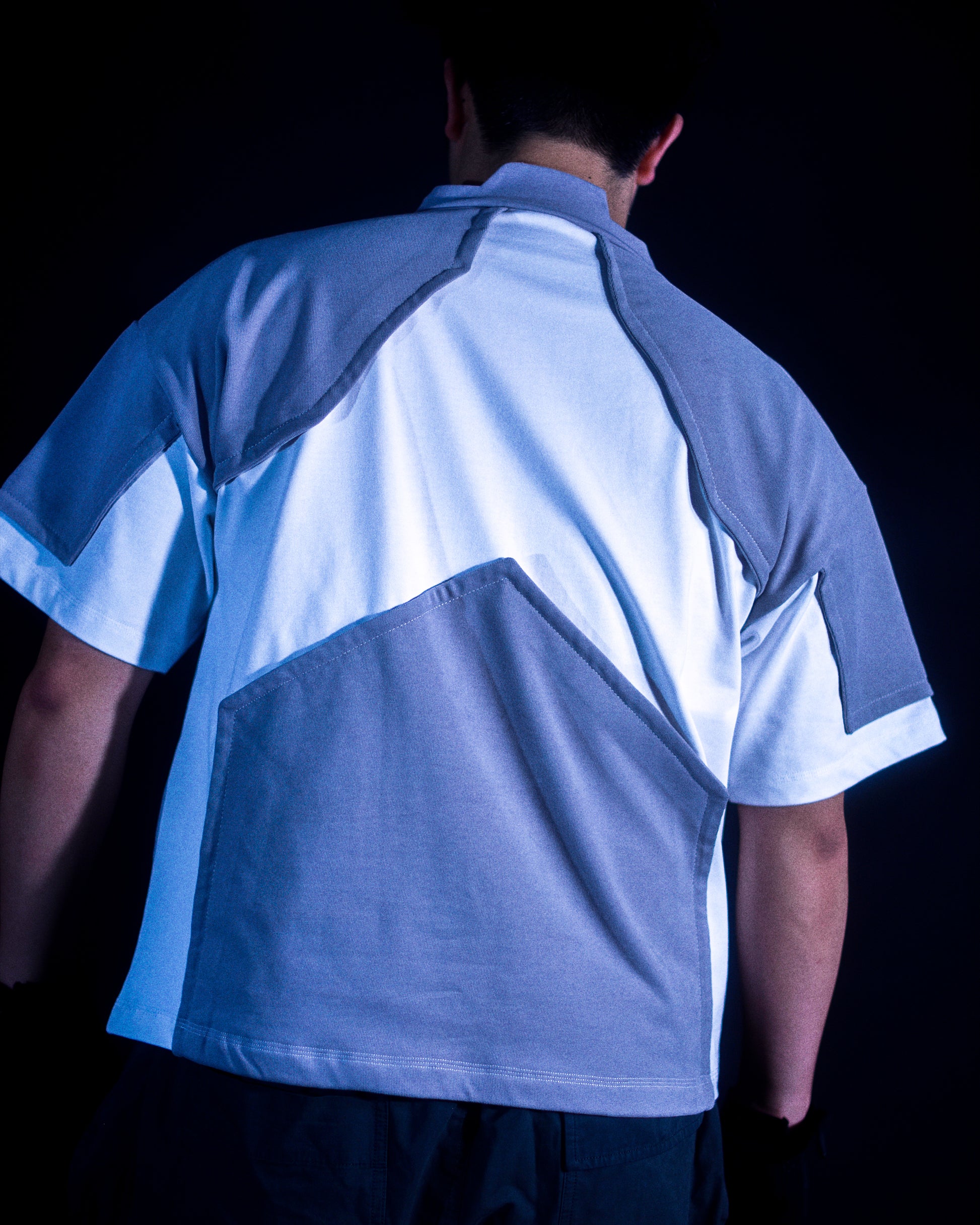 white hydraulic heavyweight futuristic tee, back model view