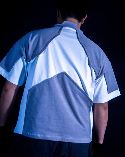white hydraulic heavyweight futuristic tee, back model view