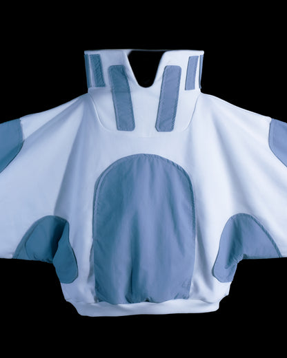 white lightspeed archive fashion sweater, close up view
