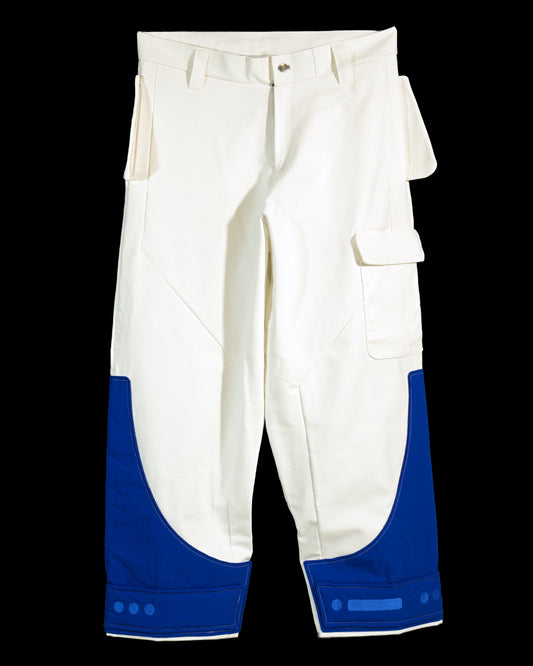 white lunar space streetwear ski pants, front view