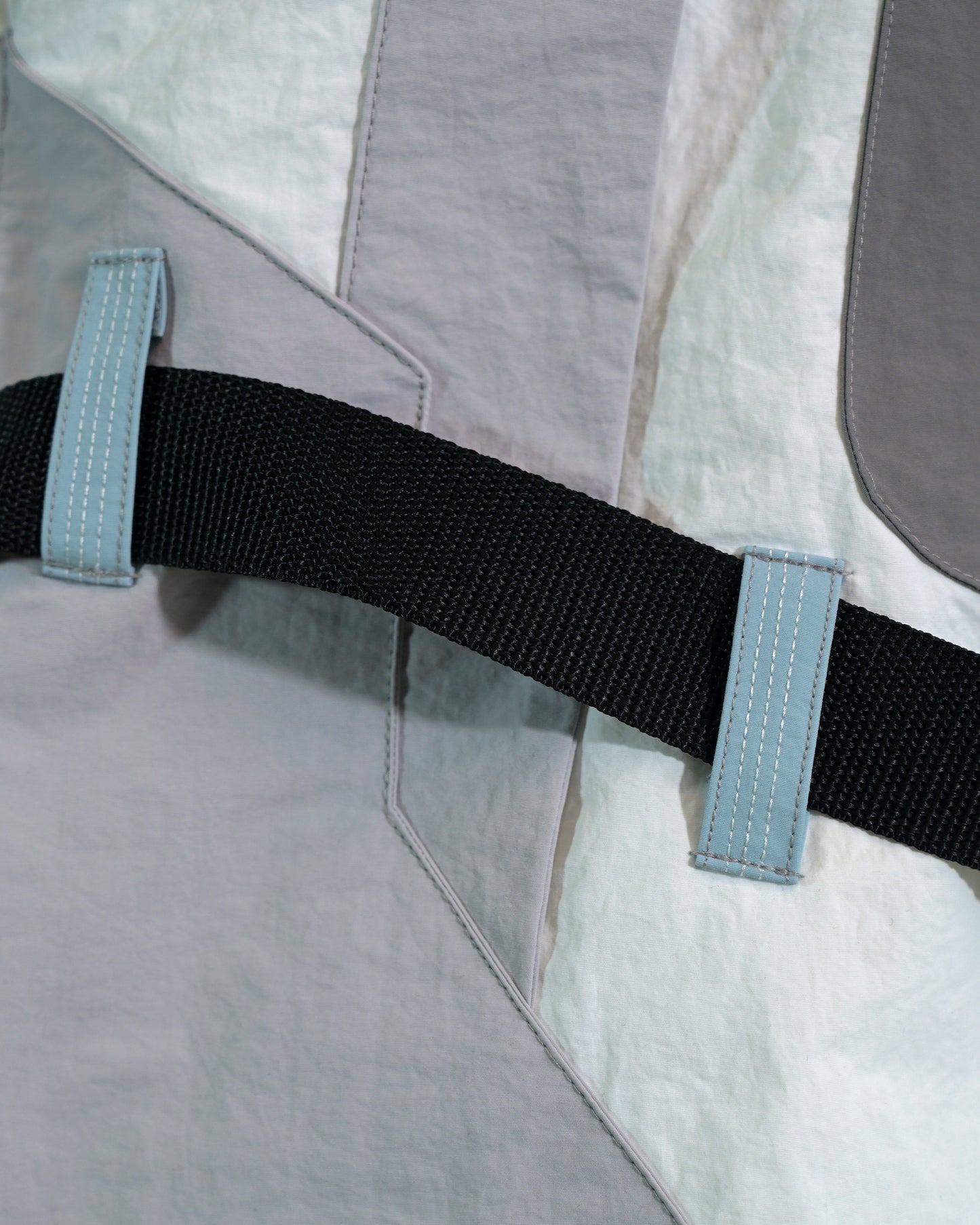 white sci-fi clothing cyberpunk techwear vest, nylon belt view