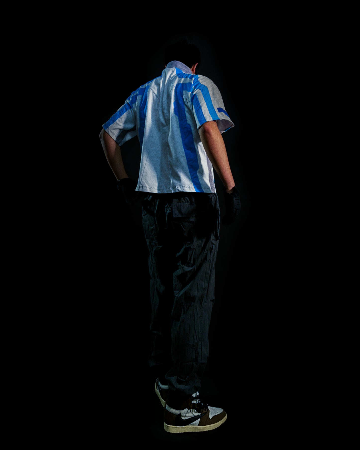 white spacepunk spaceship futuristic tee, back model view