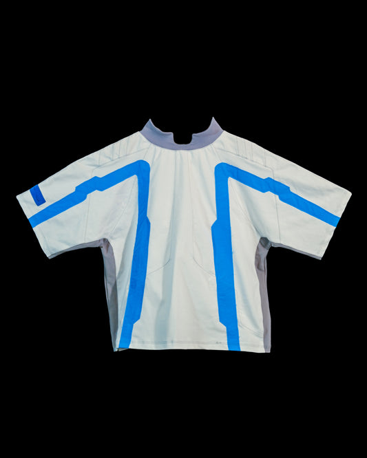 white spacepunk spaceship futuristic tee, front view