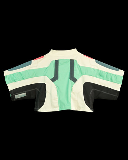 white turbo cyberpunk cropped womens tee, back view