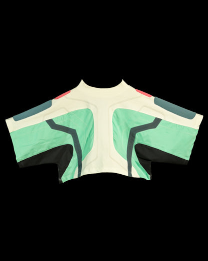 white turbo cyberpunk cropped womens tee, front view